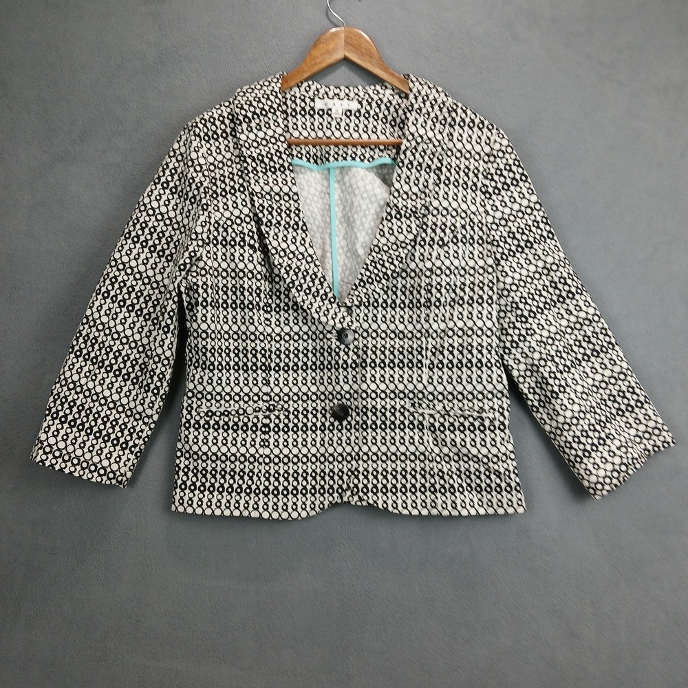 Cabi Du Jour Blazer Jacket Women 12 White Black Geometric Single Breasted Formal